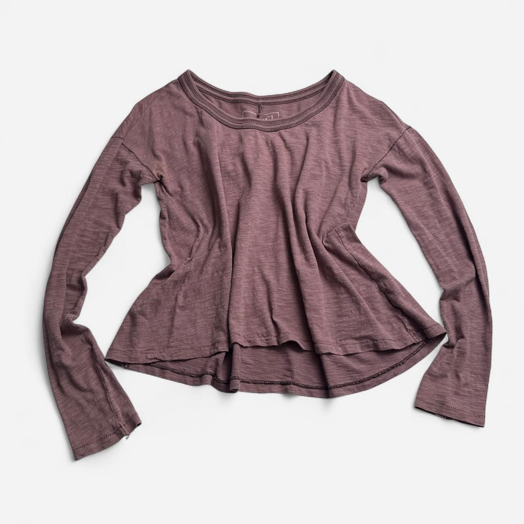 We The Free Babydoll Top Mauve Boho Swing Peplum Long Sleeve fits like M