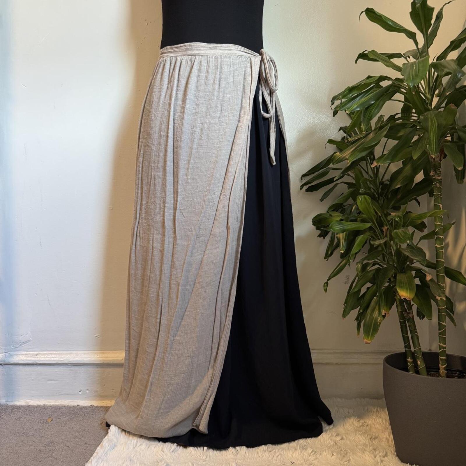 Boho Beige Crinkle Wrap Maxi Skirt One Size