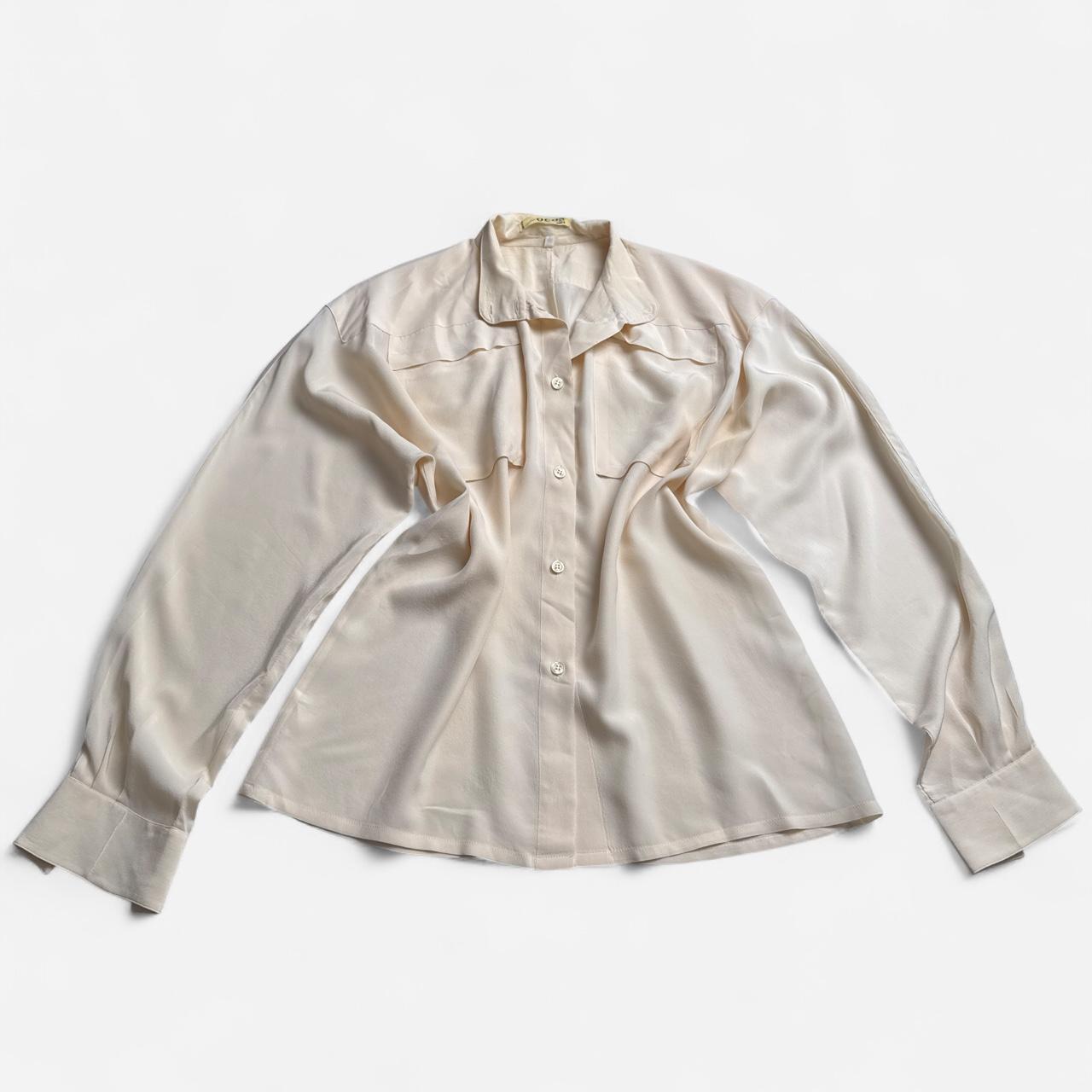 80s Cocon Paris Cream Silk French Designer Button Up Quiet Luxury Top 40/M-L