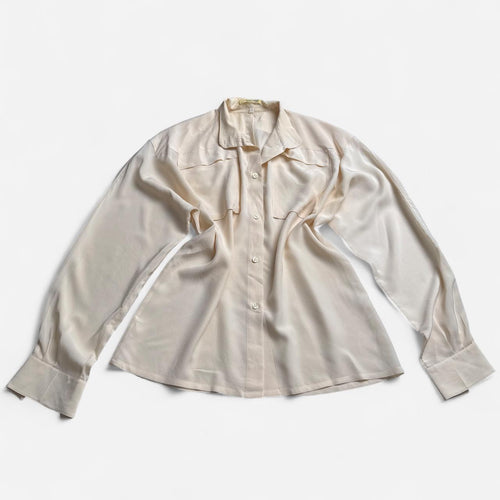 80s Cocon Paris Cream Silk French Designer Button Up Quiet Luxury Top 40/M-L