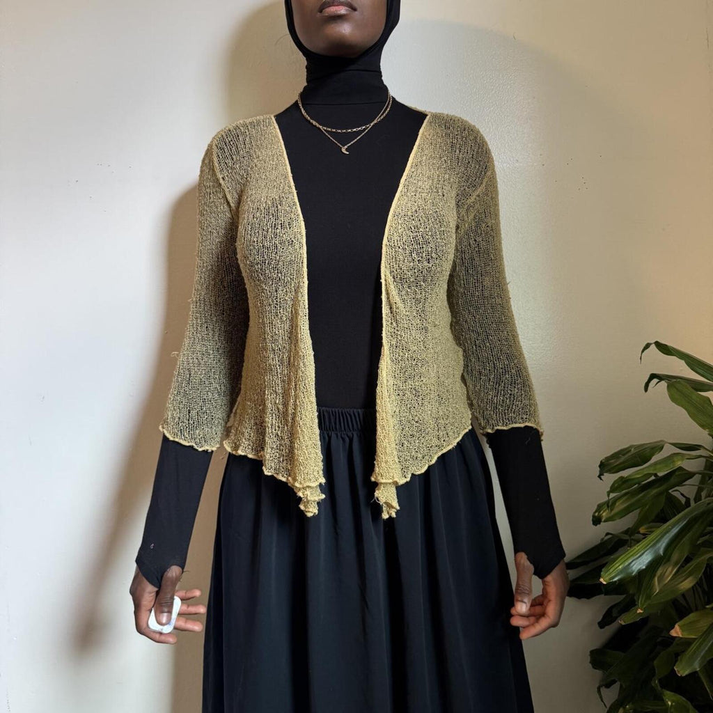 Y2K Open Knit Mesh Shrug Cardigan Tie Front fits like L