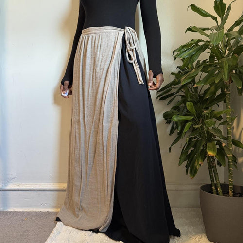 Boho Beige Crinkle Wrap Maxi Skirt One Size