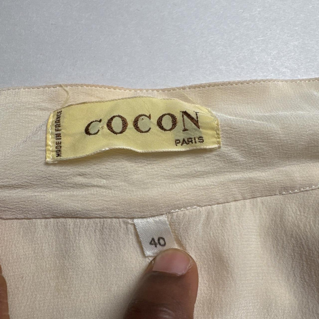 80s Cocon Paris Cream Silk French Designer Button Up Quiet Luxury Top 40/M-L