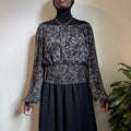 Dark romantic off shoulder abstract smocked waist ballon sleeves blouse  size 12