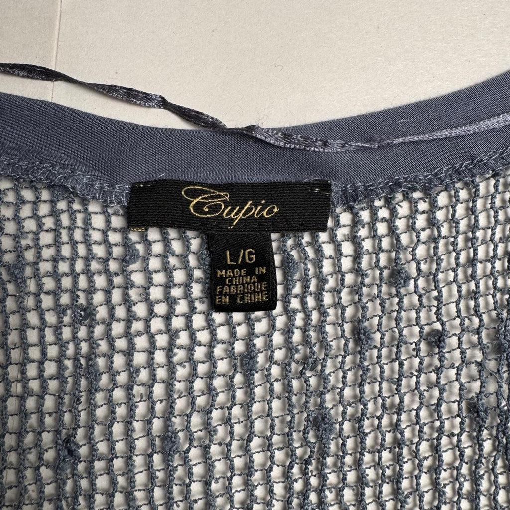 Cupio Dusty Blue Crochet Knit Sequin boho fairycore Tank Top L