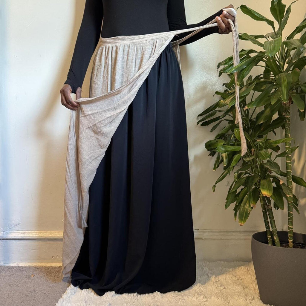Boho Beige Crinkle Wrap Maxi Skirt One Size
