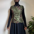 Vintage Whimsigoth Floral green Fairy Ruched Top L