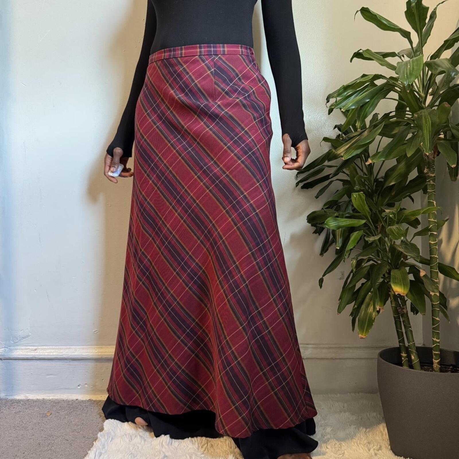 Vintage Cato Woman dark academia Burgundy Plaid Bias Cut Maxi Skirt size 20W