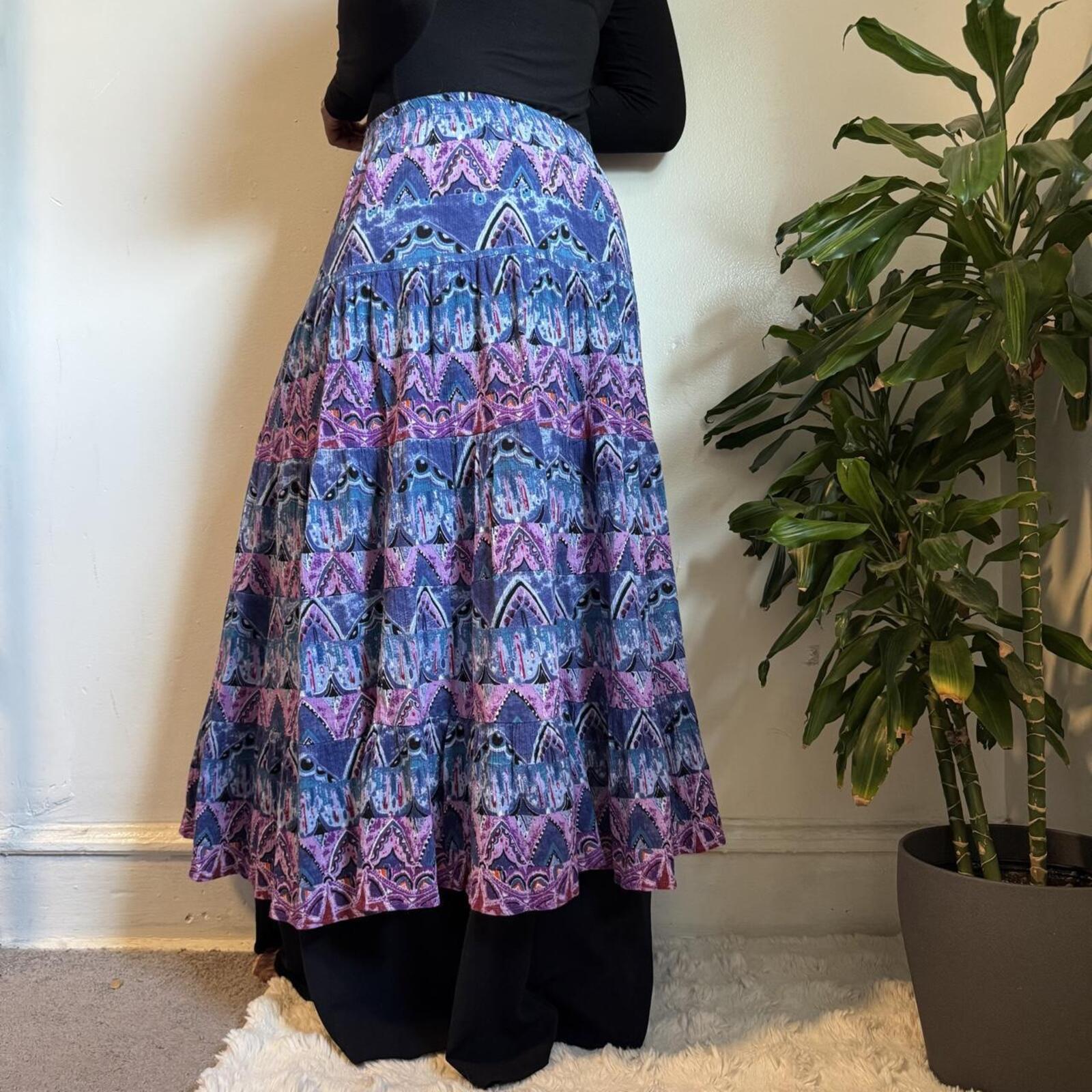 Vintage 90s OSO Casuals Tiered Boho Maxi Skirt Size L