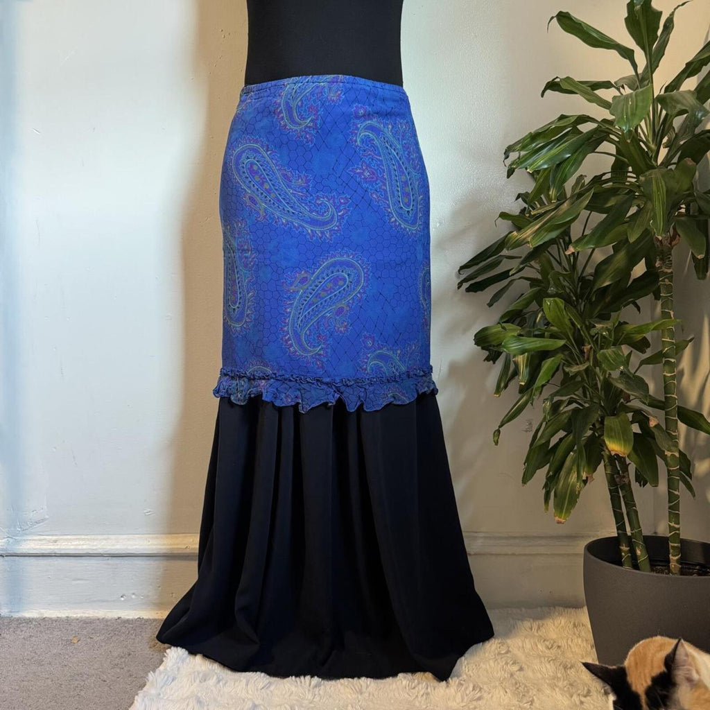 Sunny Leigh Vintage 90s Blue Silk Paisley fairy Mini Skirt size M