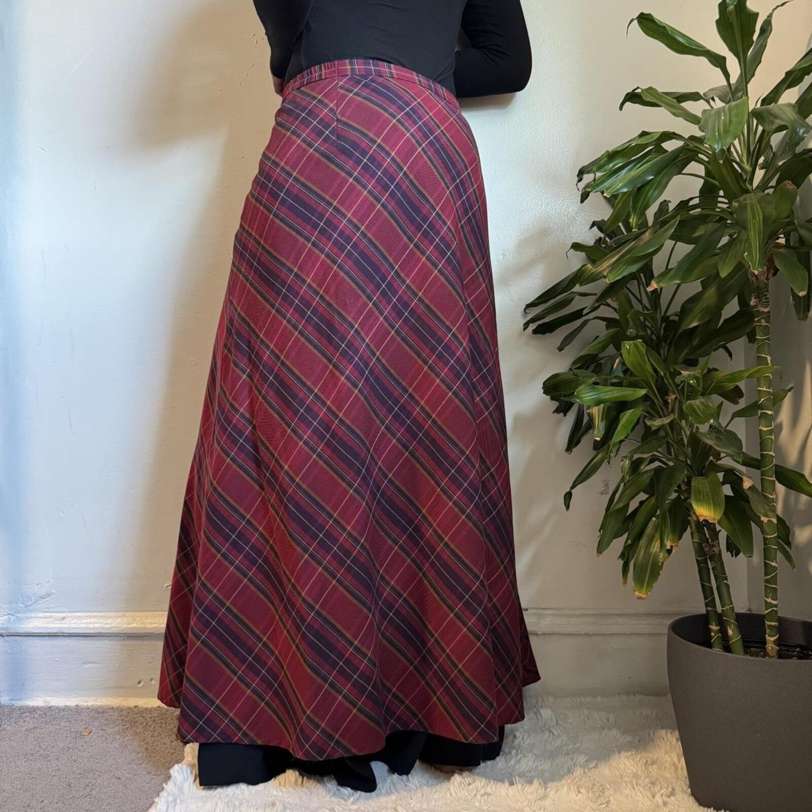 Vintage Cato Woman dark academia Burgundy Plaid Bias Cut Maxi Skirt size 20W