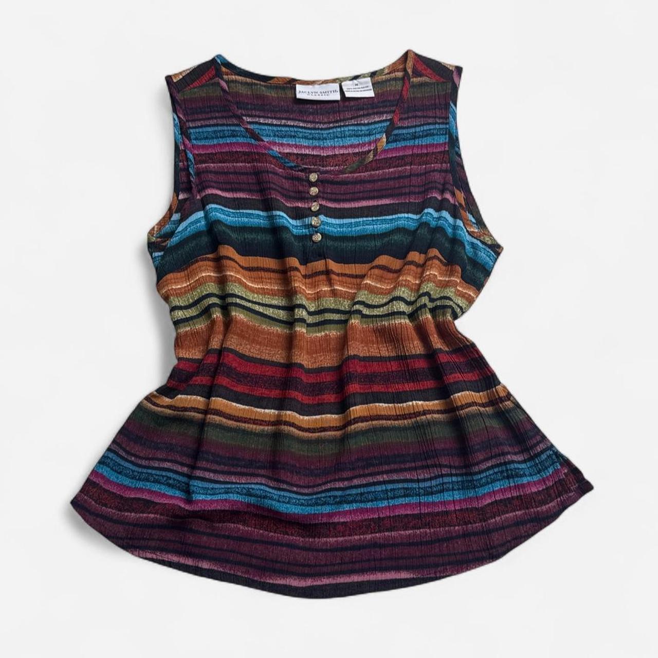 90s Jaclyn Smith Classic Crinkled Tank Top Multicolor Serape Stripe Blouse - M
