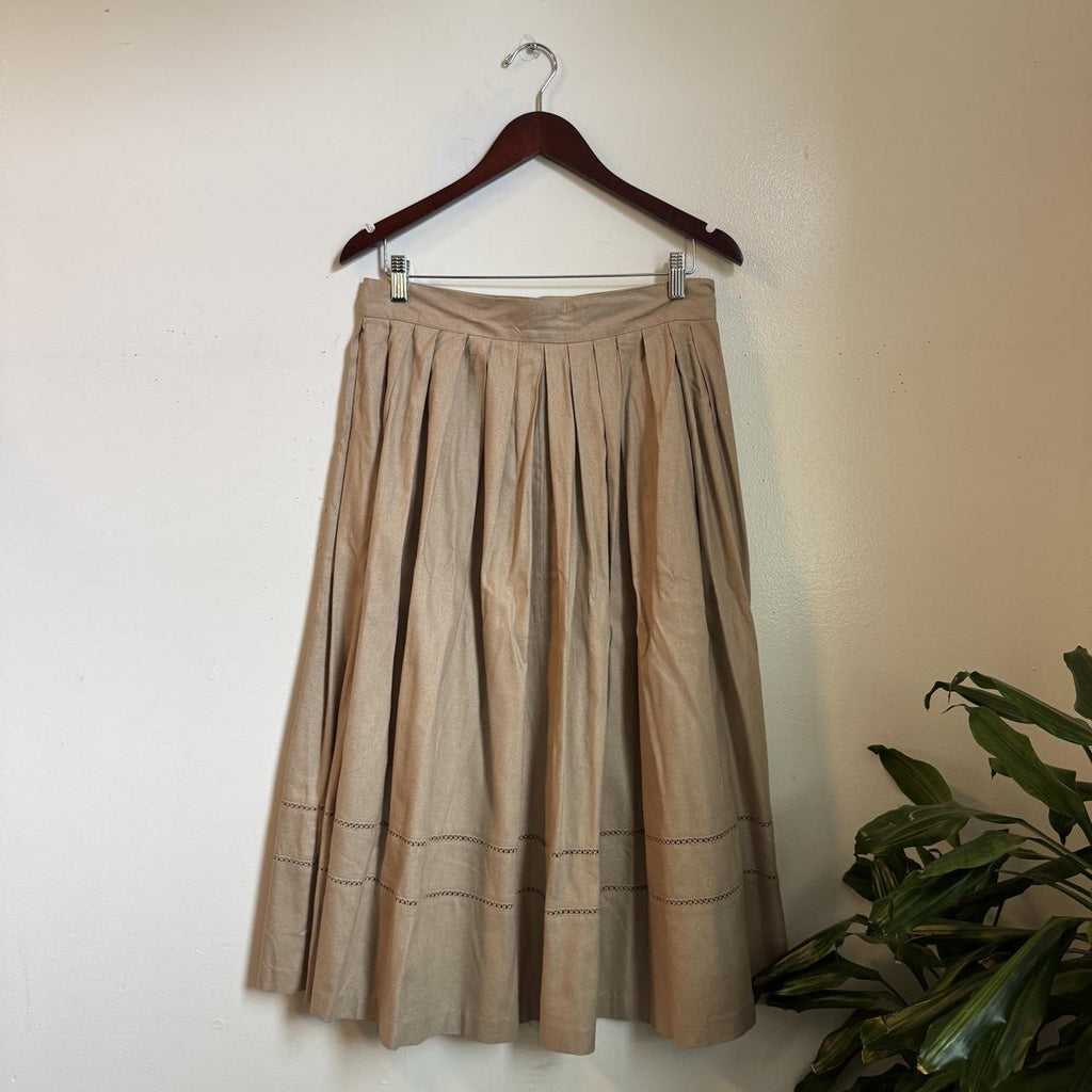 80s Chaus 100% Silk Pleated Quiet Luxury Prairie Midi Skirt Button Front Size 16
