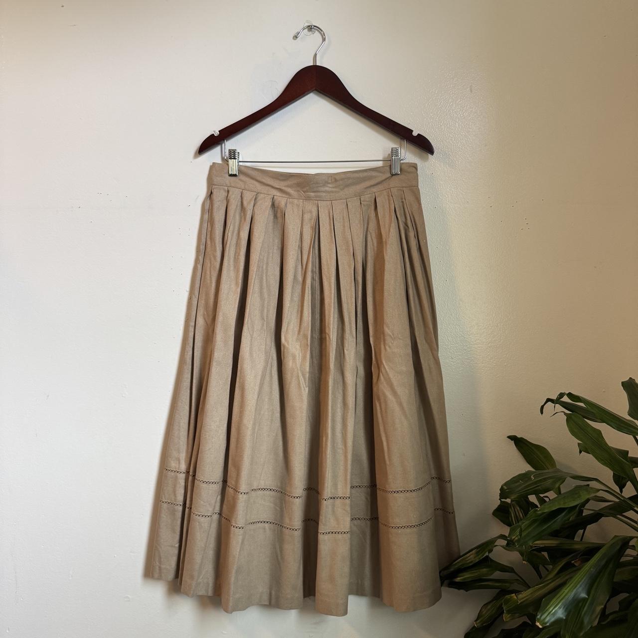 80s Chaus 100% Silk Pleated Quiet Luxury Prairie Midi Skirt Button Front Size 16