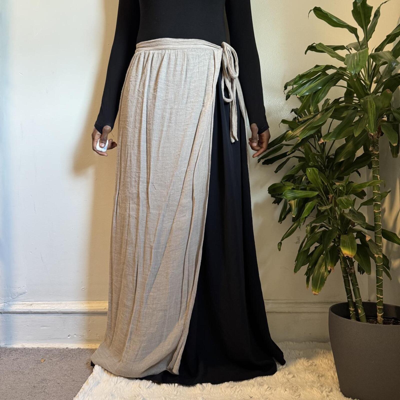 Boho Beige Crinkle Wrap Maxi Skirt One Size