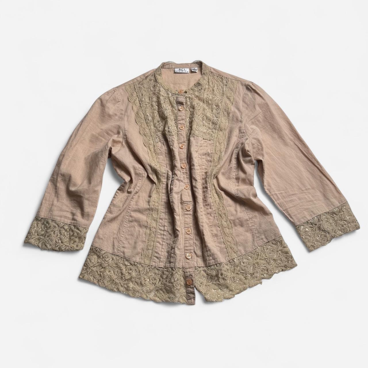 Vintage BCI Cottagecore Blouse Metallic Lace Trim Pintuck Prairie Top - S