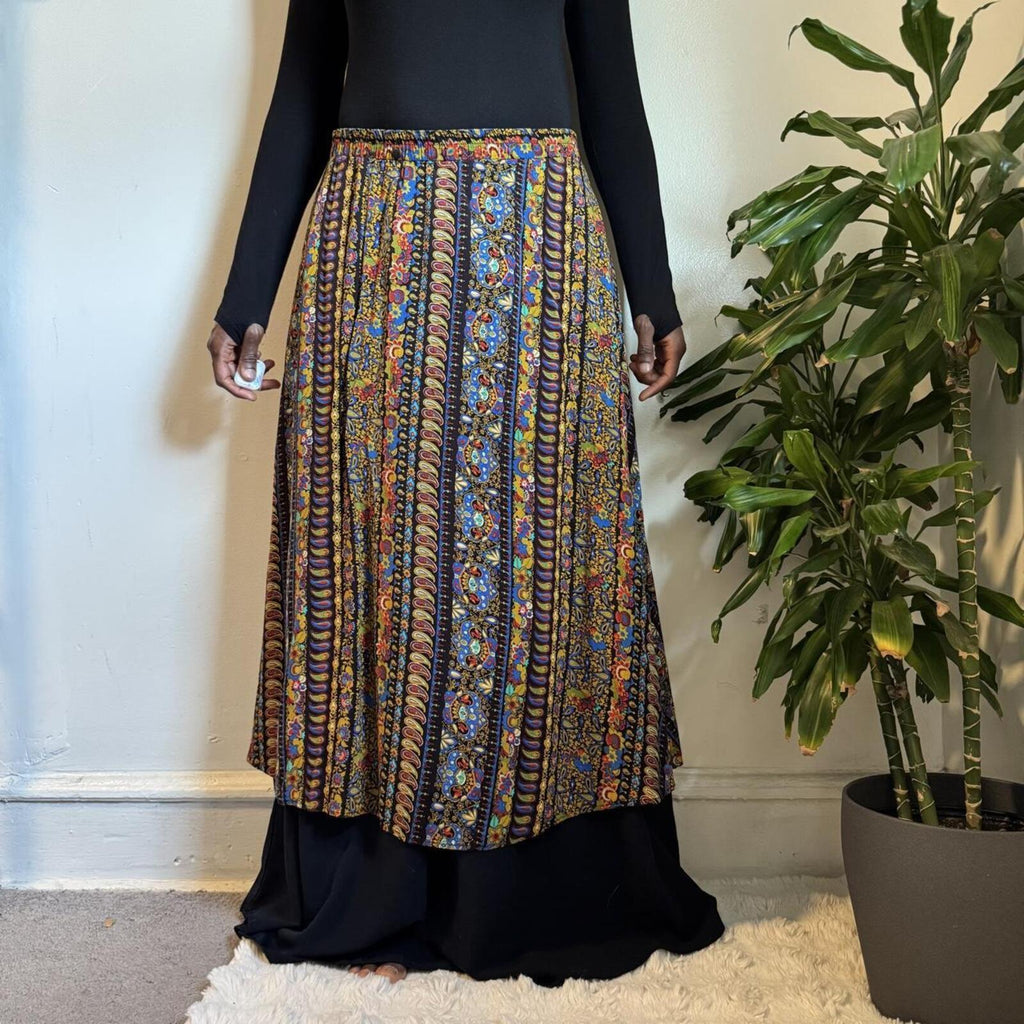 Vintage 80s Paisley Multi Slit Maxi boho Skirt Fits M-L