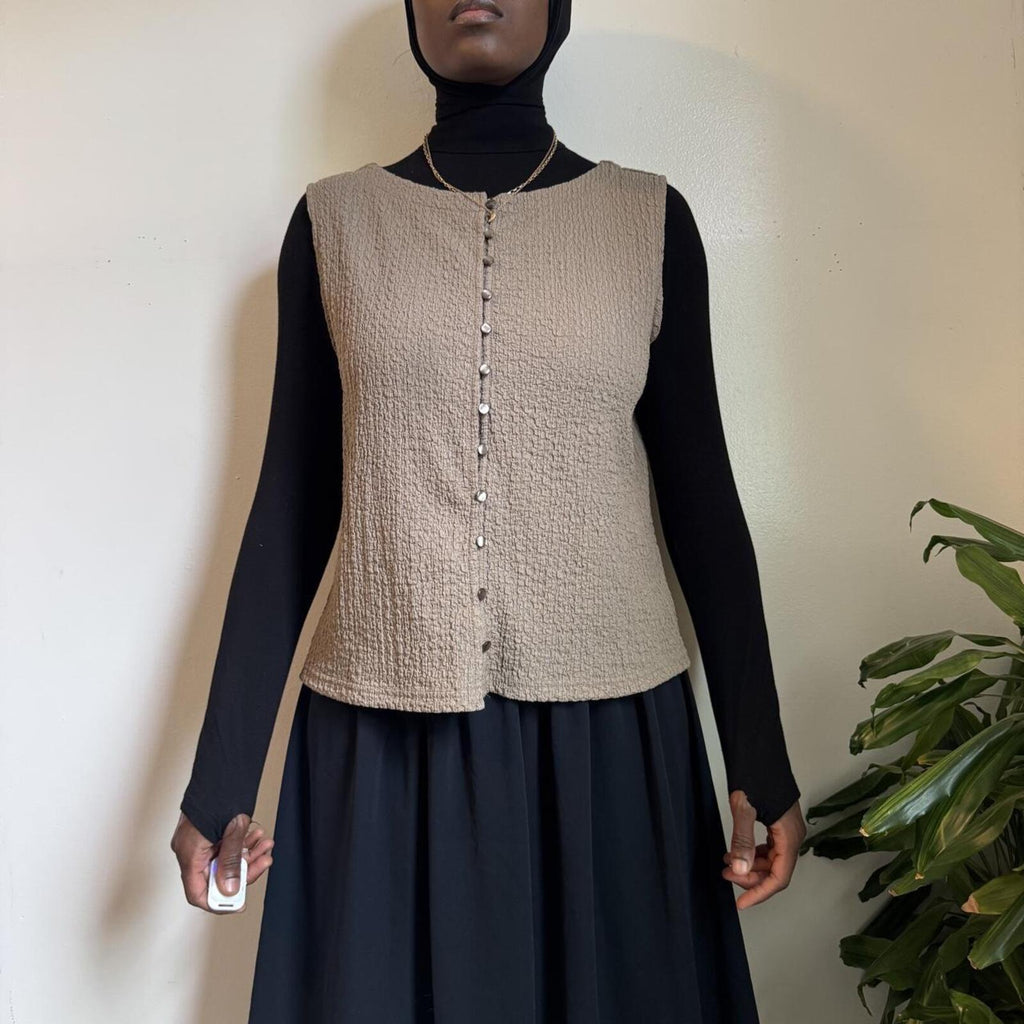 Whimsigoth Crinkle Button Up earthcore Vest Top - L