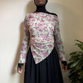 Pink rose Floral Asymmetrical Coquette Mesh Top