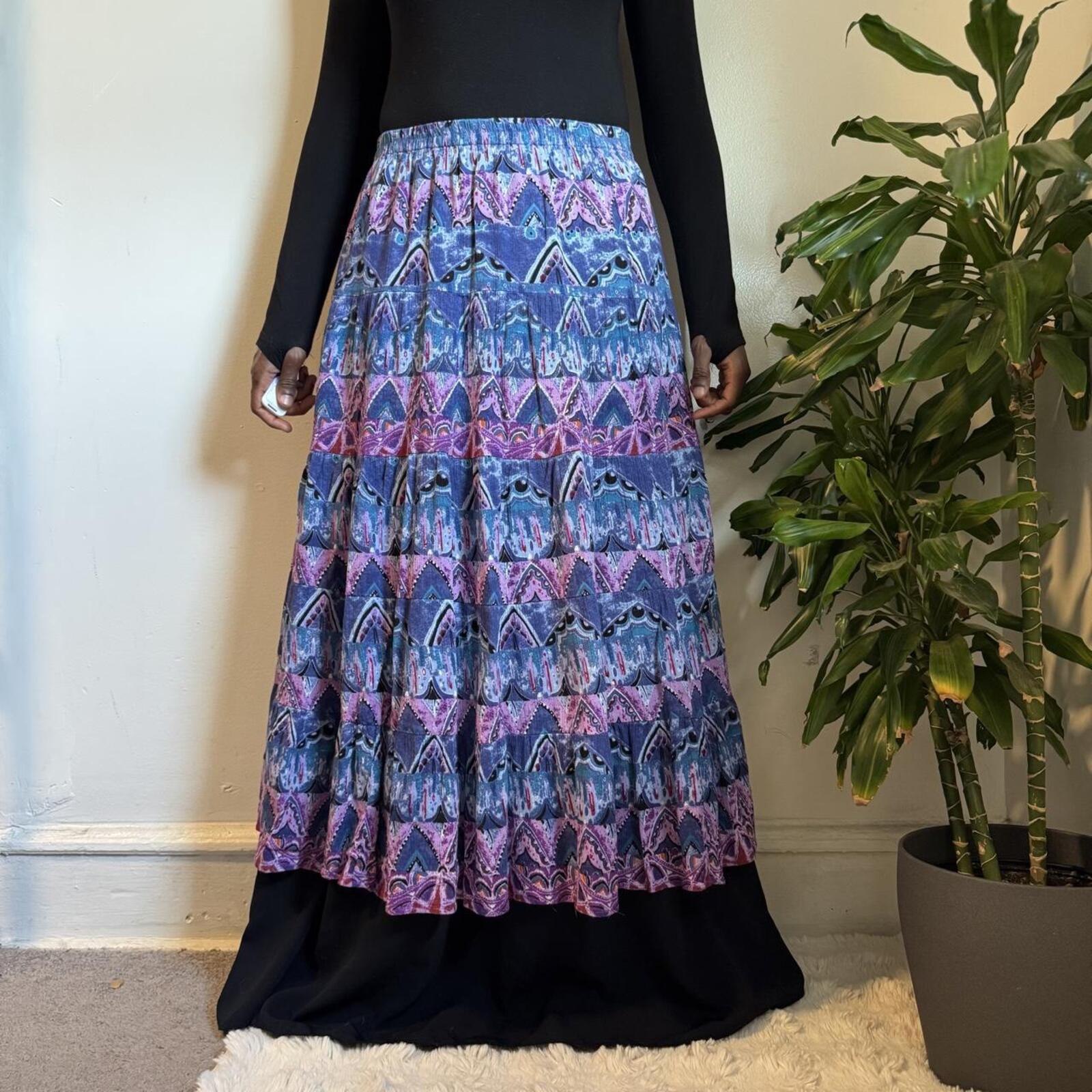 Vintage 90s OSO Casuals Tiered Boho Maxi Skirt Size L