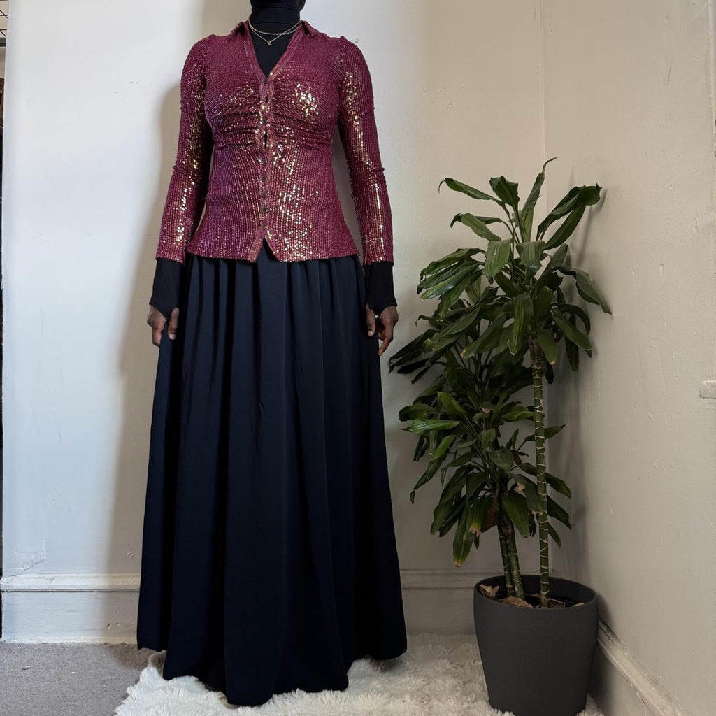 Free People Burgundy Sequin Ruched disco glam blouse top size S