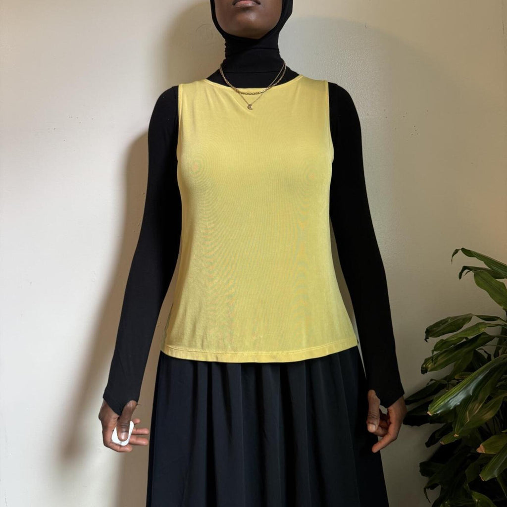 Vintage 90s coquette retro yellow sleeveless tank blouse - L