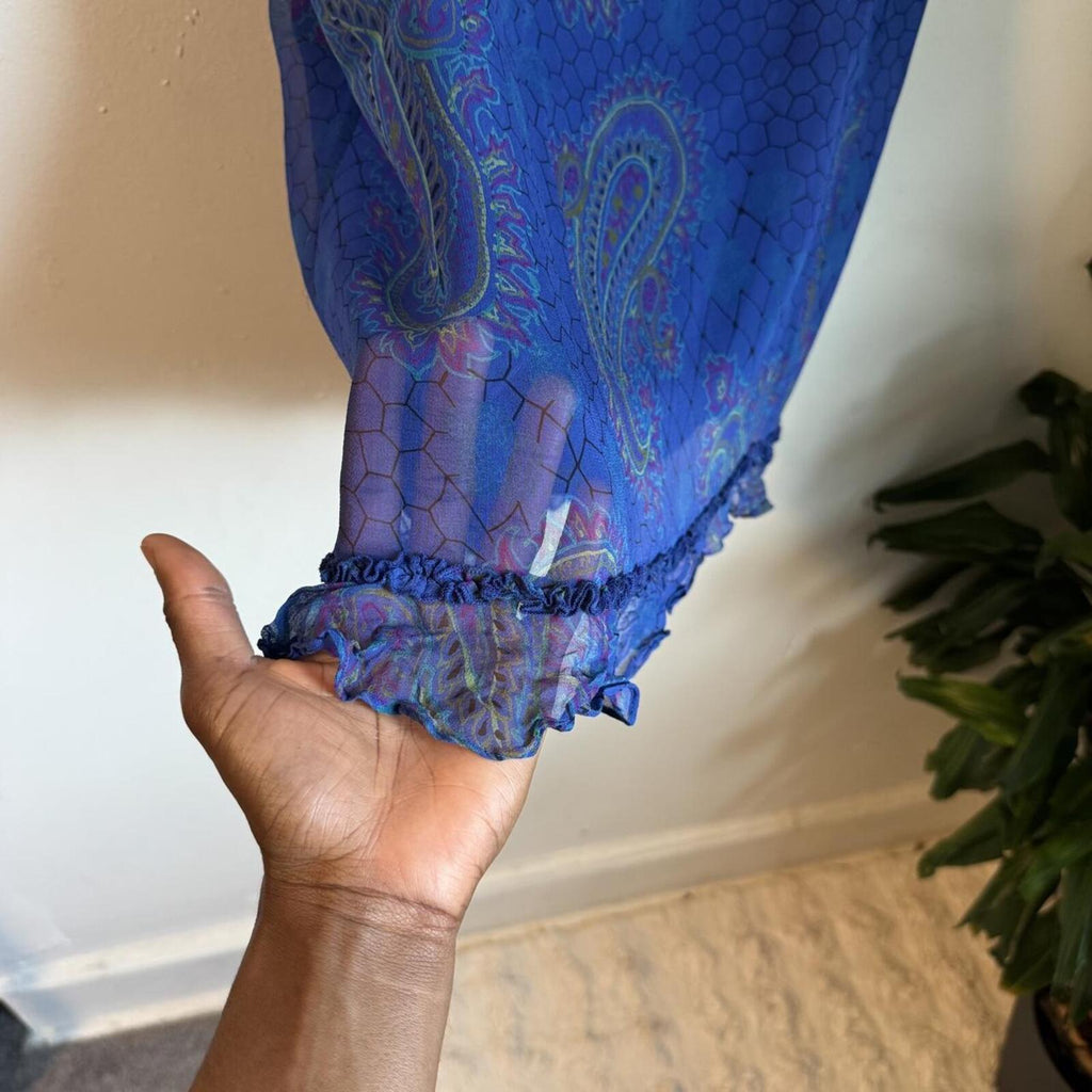 Sunny Leigh Vintage 90s Blue Silk Paisley fairy Mini Skirt size M