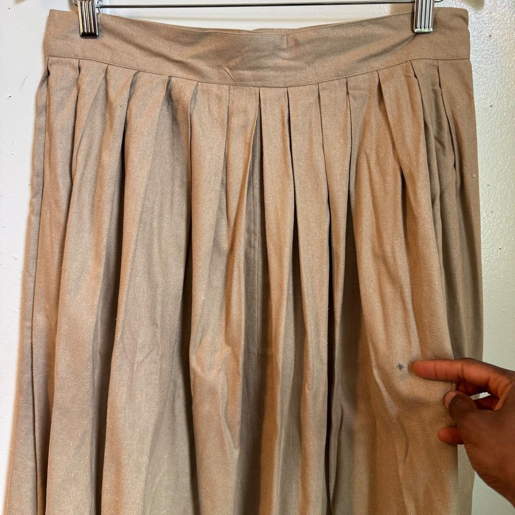 80s Chaus 100% Silk Pleated Quiet Luxury Prairie Midi Skirt Button Front Size 16