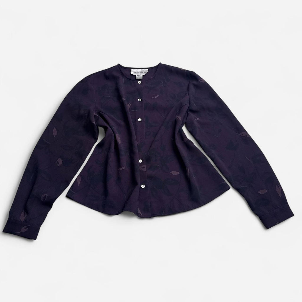 Vintage Jones Wear Blouse Size 14 whimsygoth Dark Purple Leaf 90s fairygrunge