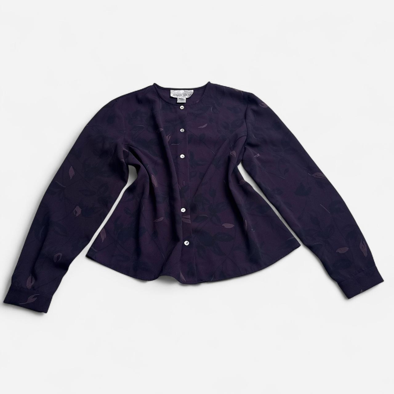 Vintage Jones Wear Blouse Size 14 whimsygoth Dark Purple Leaf 90s fairygrunge