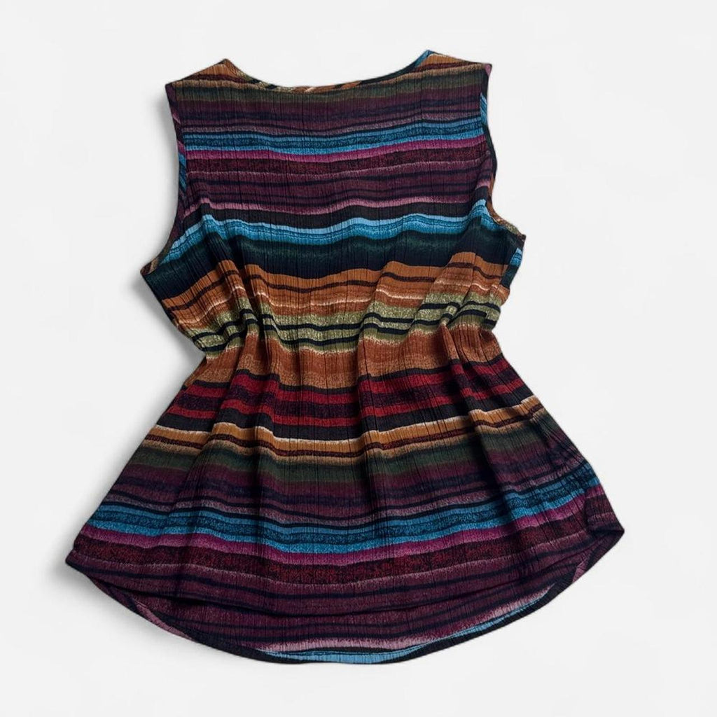 90s Jaclyn Smith Classic Crinkled Tank Top Multicolor Serape Stripe Blouse - M
