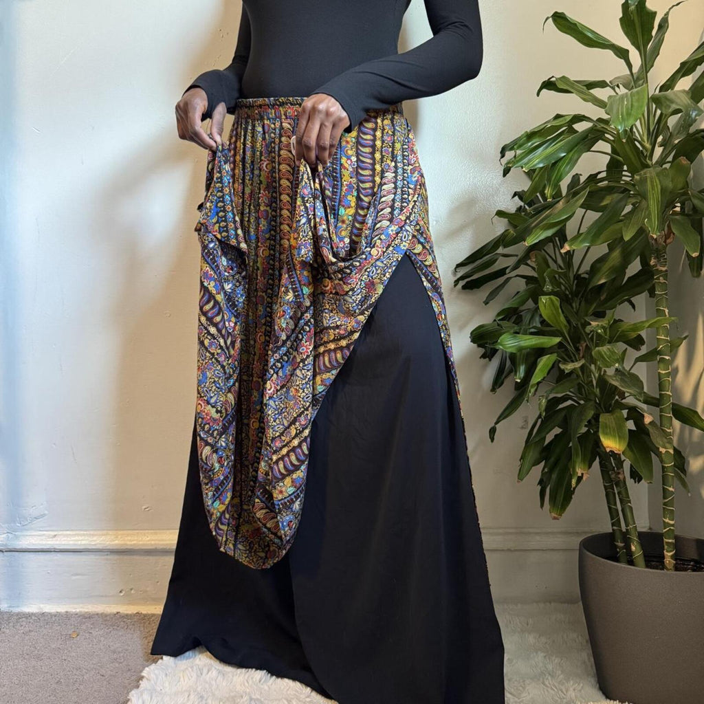 Vintage 80s Paisley Multi Slit Maxi boho Skirt Fits M-L