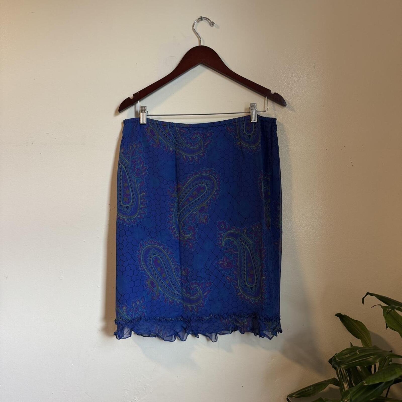 Sunny Leigh Vintage 90s Blue Silk Paisley fairy Mini Skirt size M