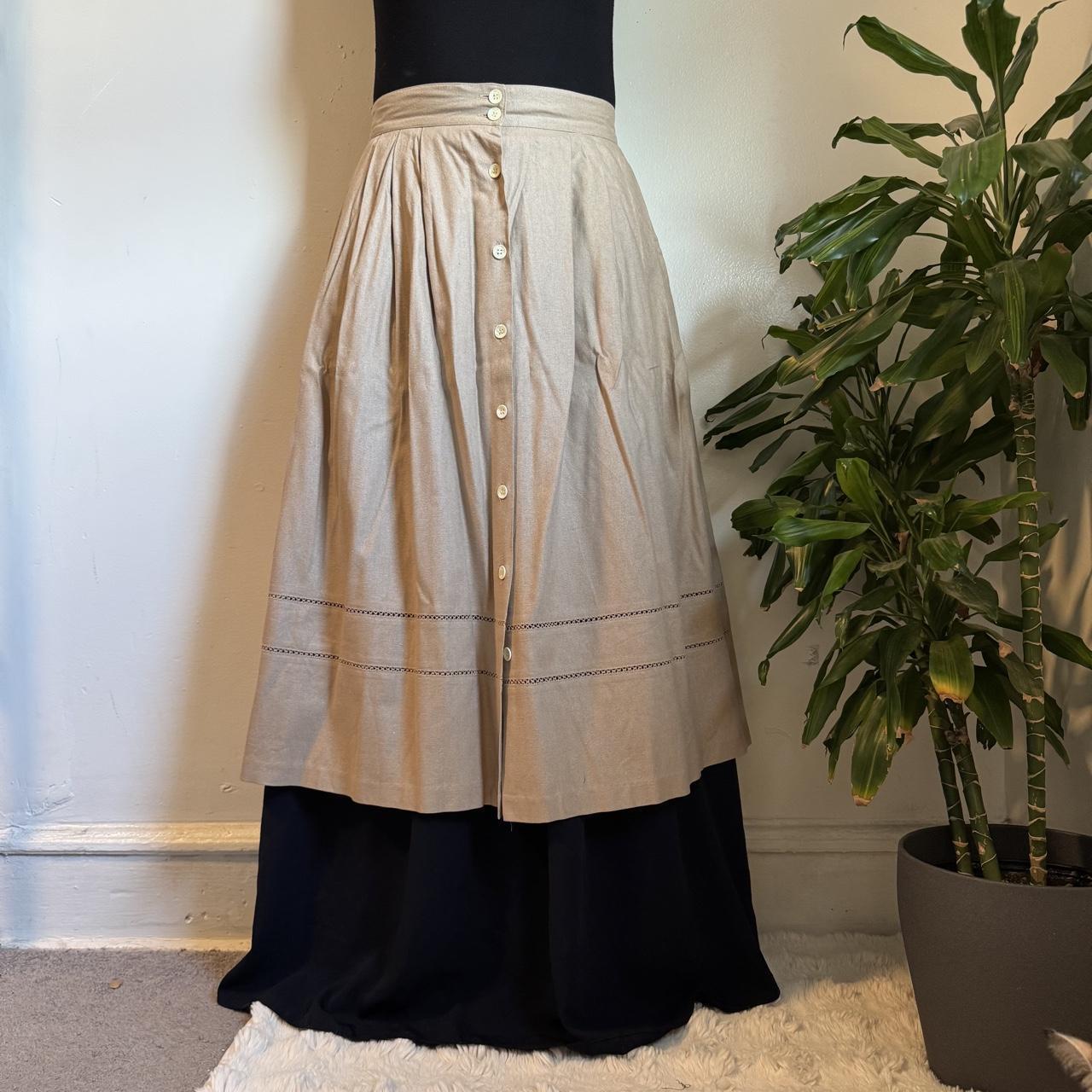 80s Chaus 100% Silk Pleated Quiet Luxury Prairie Midi Skirt Button Front Size 16