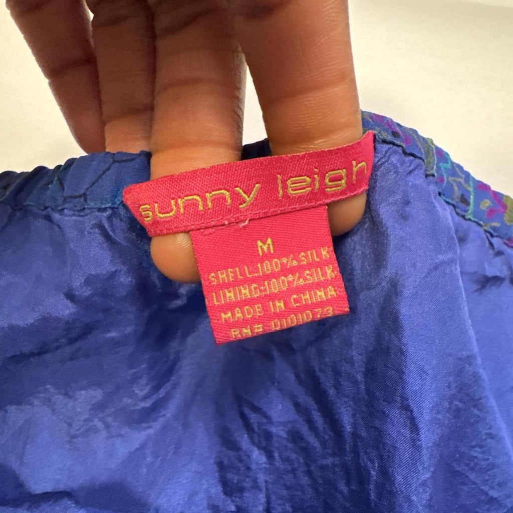 Sunny Leigh Vintage 90s Blue Silk Paisley fairy Mini Skirt size M