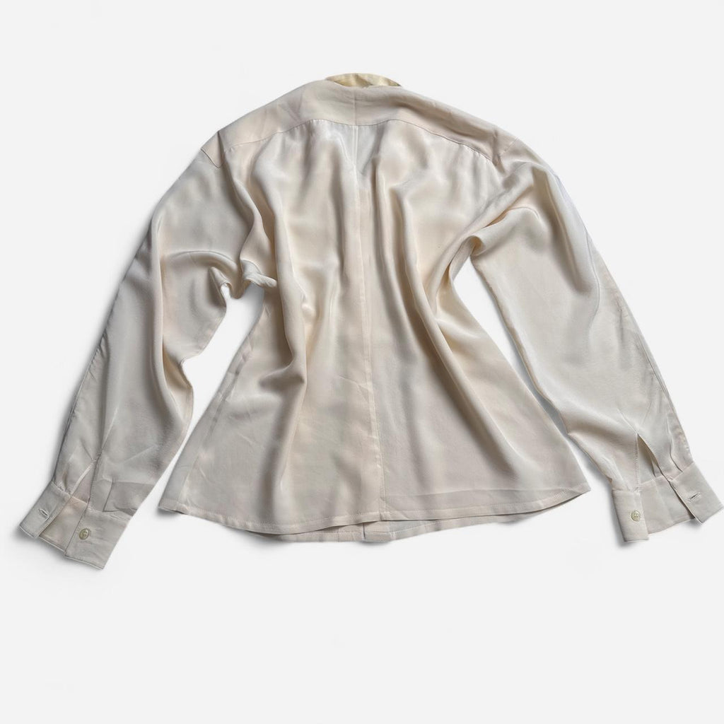 80s Cocon Paris Cream Silk French Designer Button Up Quiet Luxury Top 40/M-L