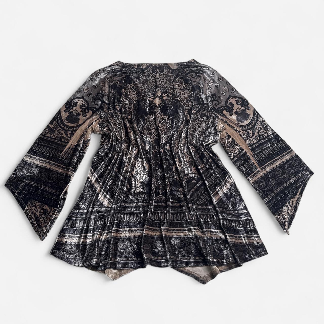 Vintage boho Velvet Burnout Top 2X Plus Size Paisley Crochet V-Neck Bell Sleeve