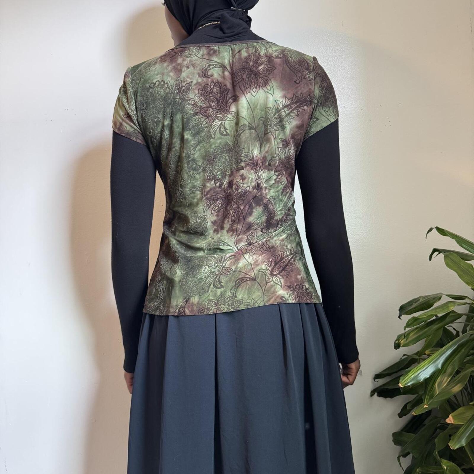 Vintage Whimsigoth Floral green Fairy Ruched Top L