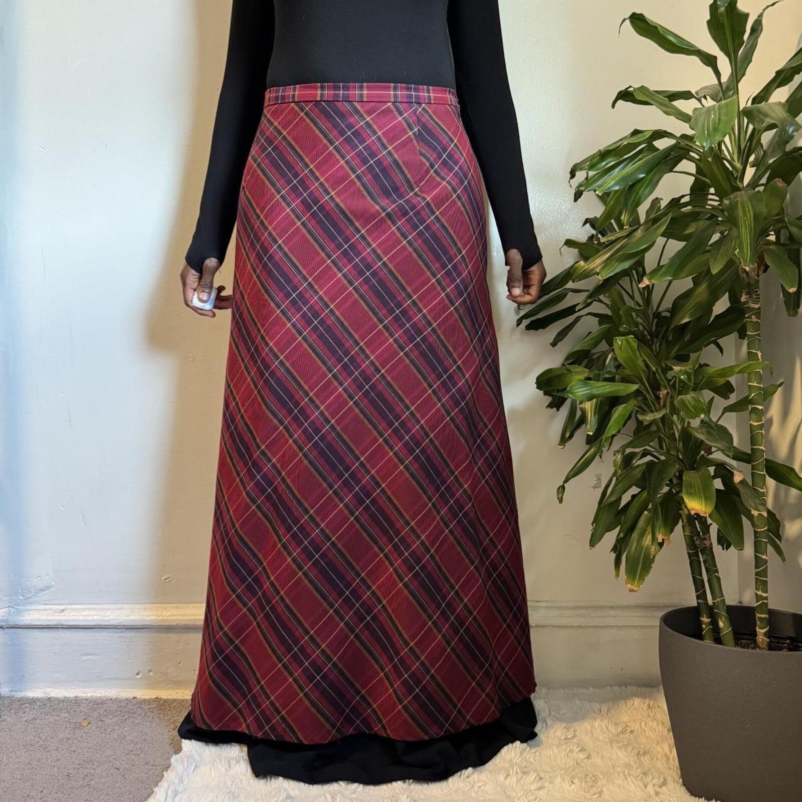 Vintage Cato Woman dark academia Burgundy Plaid Bias Cut Maxi Skirt size 20W