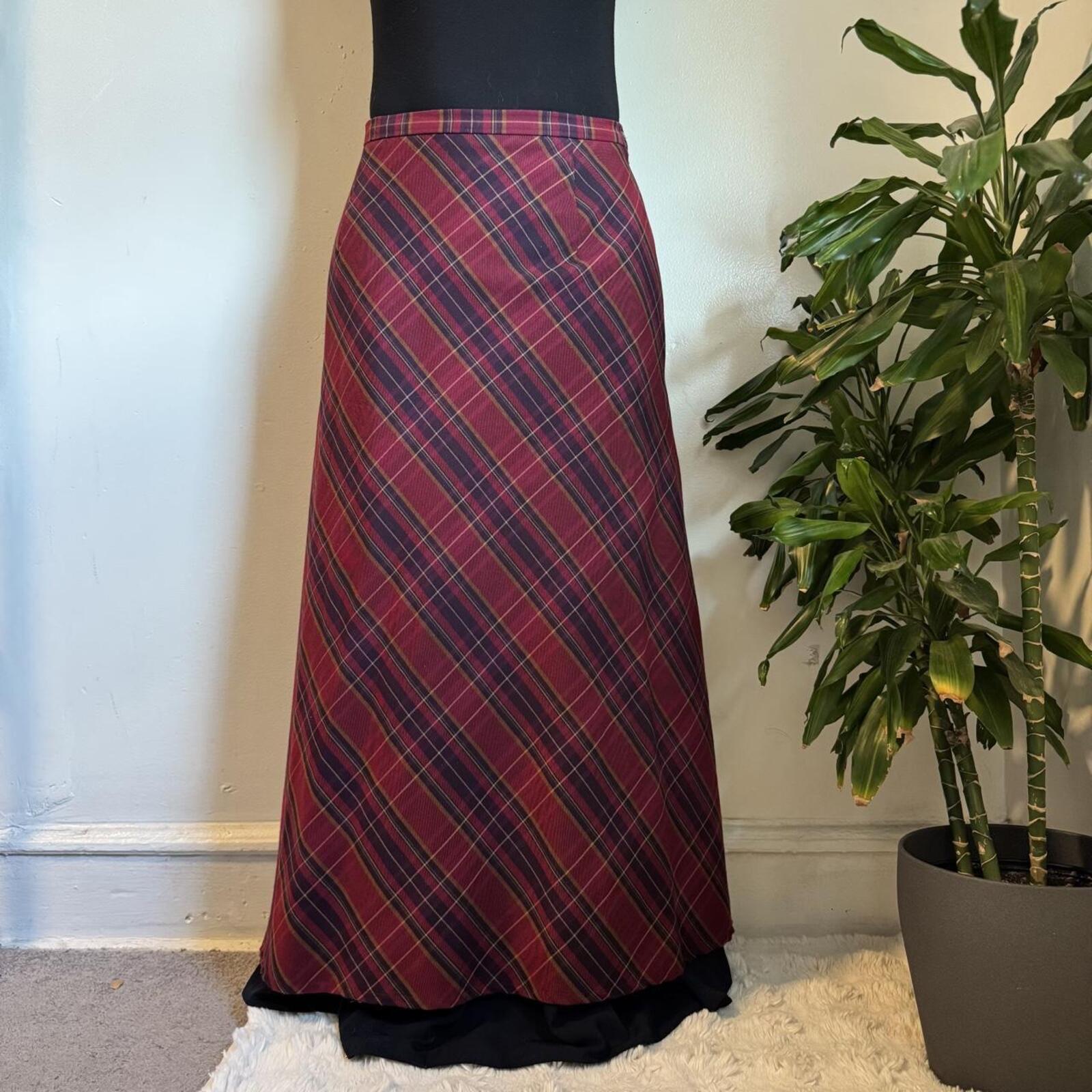 Vintage Cato Woman dark academia Burgundy Plaid Bias Cut Maxi Skirt size 20W