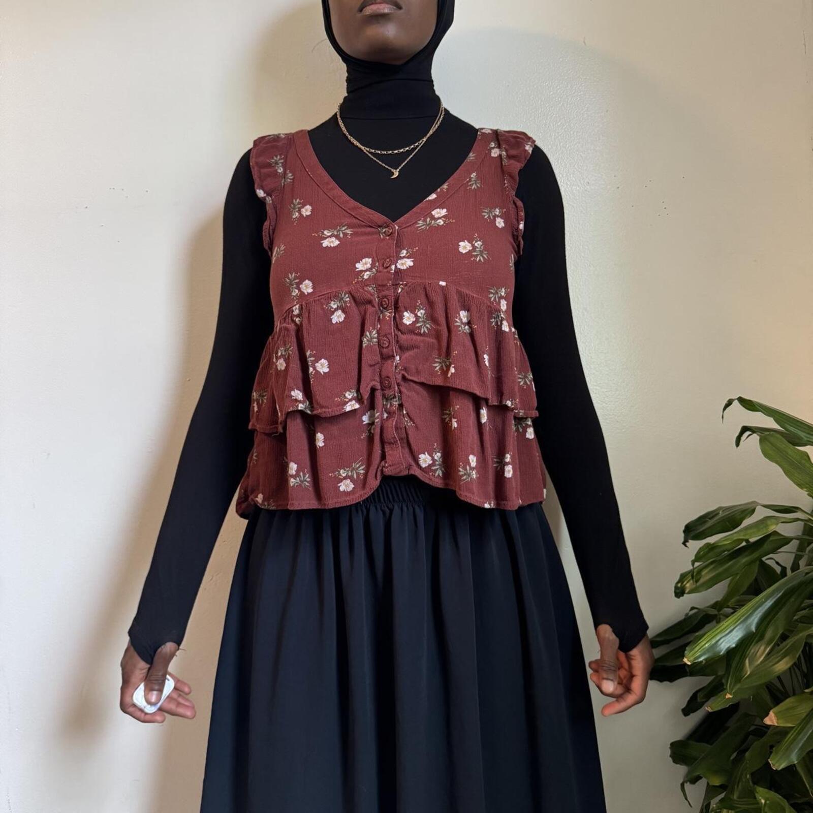 Fairycore Babydoll Floral Tiered Ruffle Top XS
