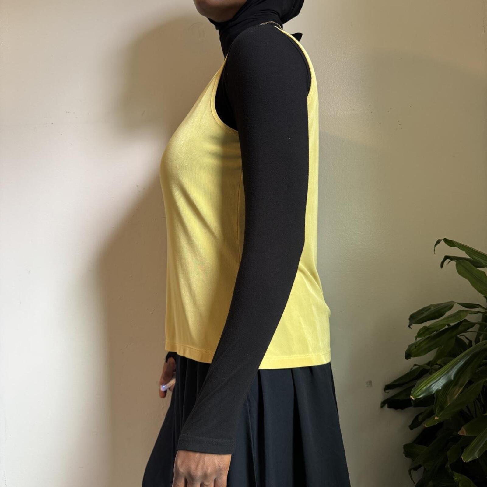 Vintage 90s coquette retro yellow sleeveless tank blouse - L
