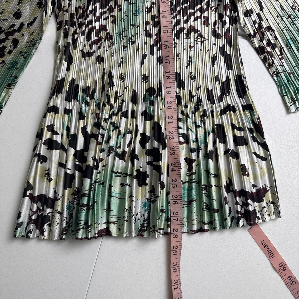 Vintage Y2K Micro Pleated Top Sage Green Abstract Animal Print fits S-M