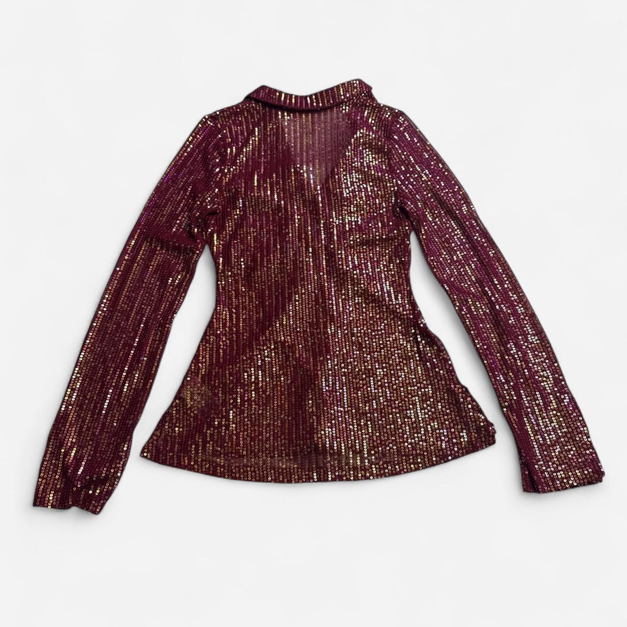 Free People Burgundy Sequin Ruched disco glam blouse top size S
