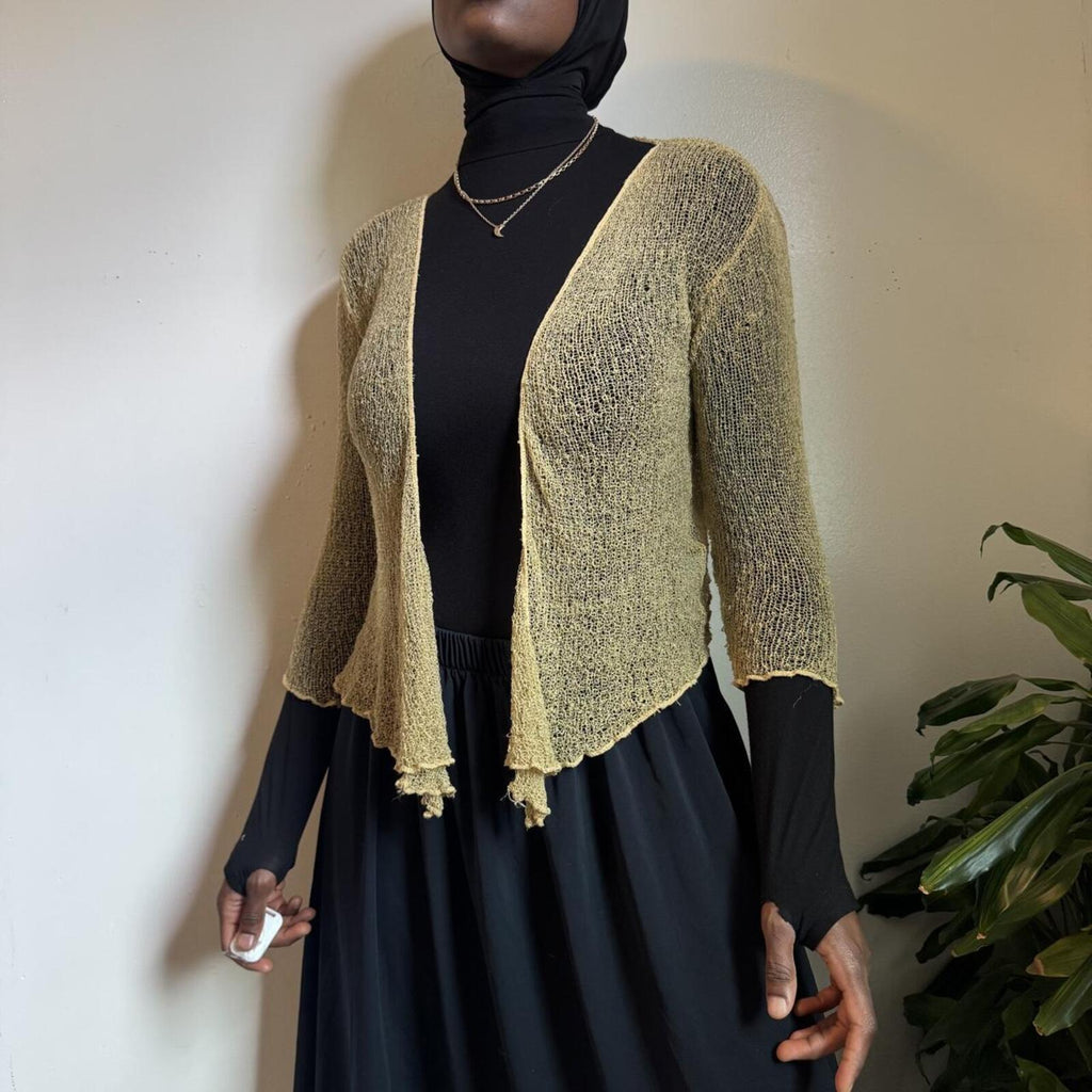 Y2K Open Knit Mesh Shrug Cardigan Tie Front fits like L