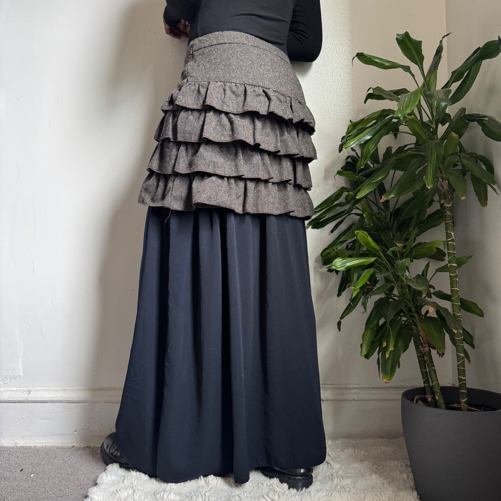 Y2K LOFT Metallic Sparkle Fall Tweed Ruffle Tiered Mini Skirt Sz 6