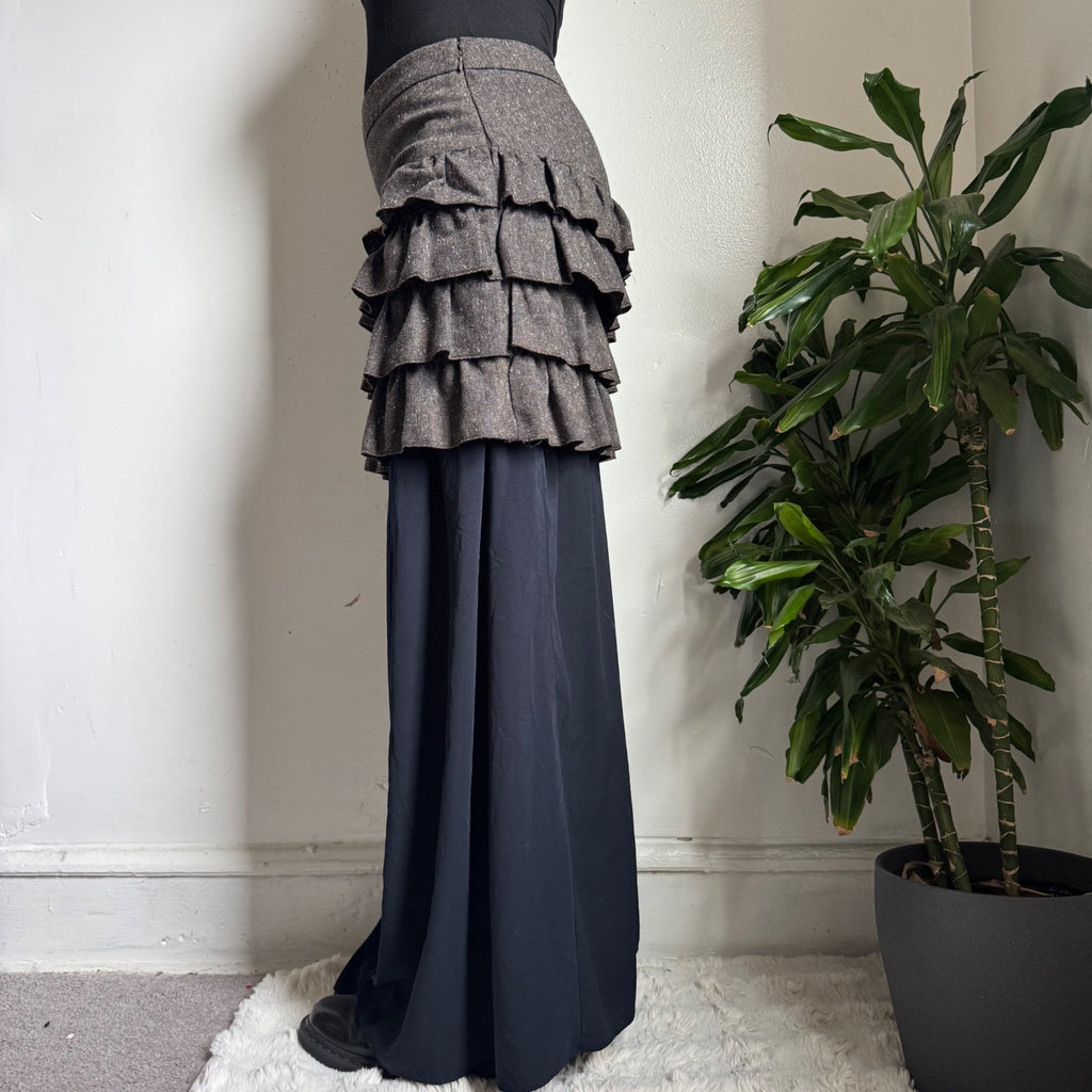 Y2K LOFT Metallic Sparkle Fall Tweed Ruffle Tiered Mini Skirt Sz 6