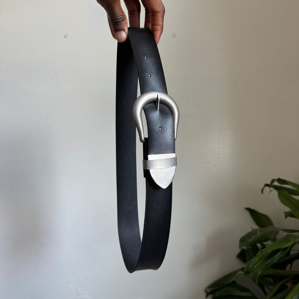 Vintage whimsygoth black belt with silver buckle fits like S-M