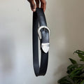 Vintage whimsygoth black belt with silver buckle fits like S-M