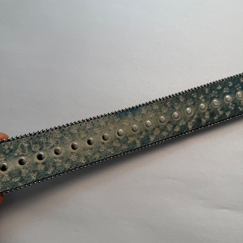 Y2K Guess Rhinestone Studded Croc-Embossed Black Leather Belt size M Fits M-L